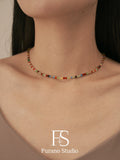 Rainbow and Gold Beaded Necklace