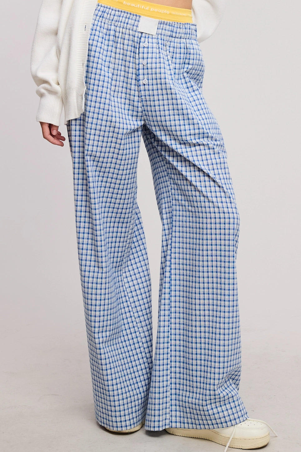Mid Rise Gingham Pattern Pants