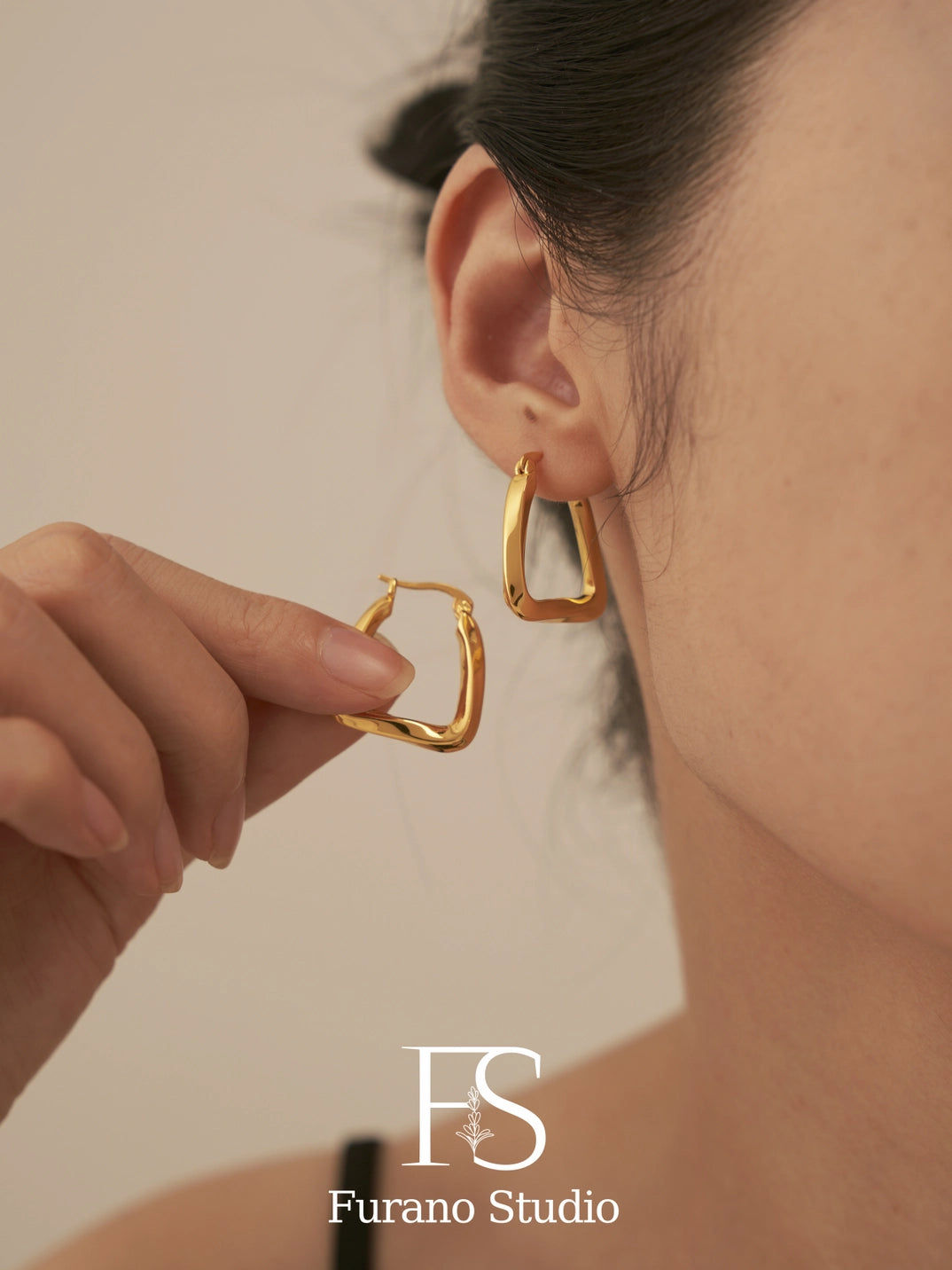 Gold Rectangle Hoop Earrings
