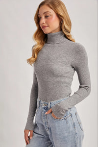 Grey Marl Ribbed Turtle Neck