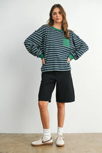 Load image into Gallery viewer, Navy Green Striped Crew Neck
