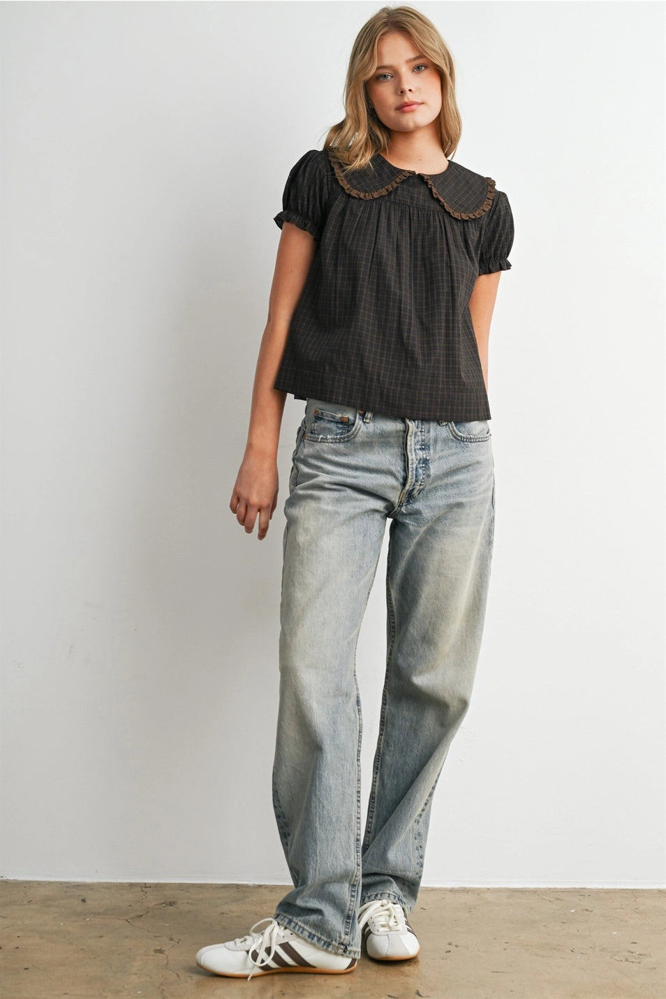 Plaid Peter Pan Collar Blouse
