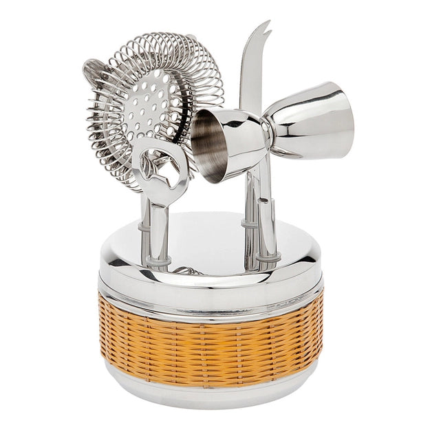 Rattan Stainless Steel 5 Piece Bar Tool Set