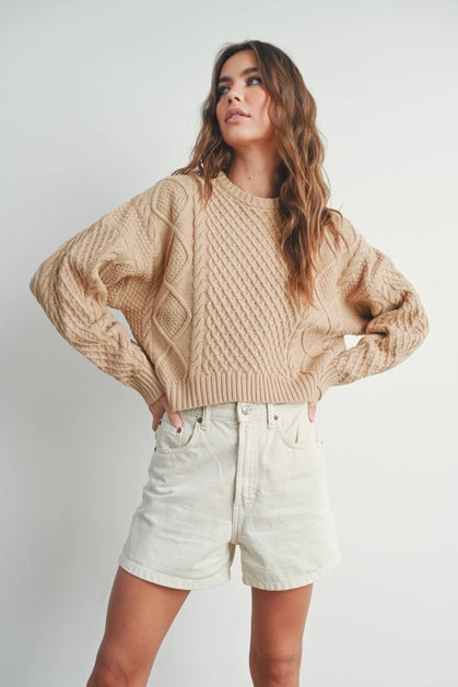 Solid Cable Knit Sweater