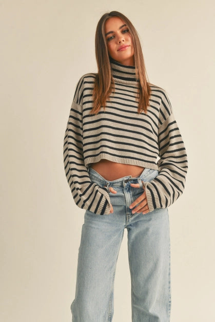 Striped Turtleneck Crop Sweater