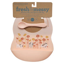 Load image into Gallery viewer, Puppies &amp; Poppies Silicone Bib &amp; Spoon Set

