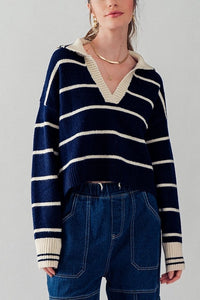 Striped Knit Collar Sweater