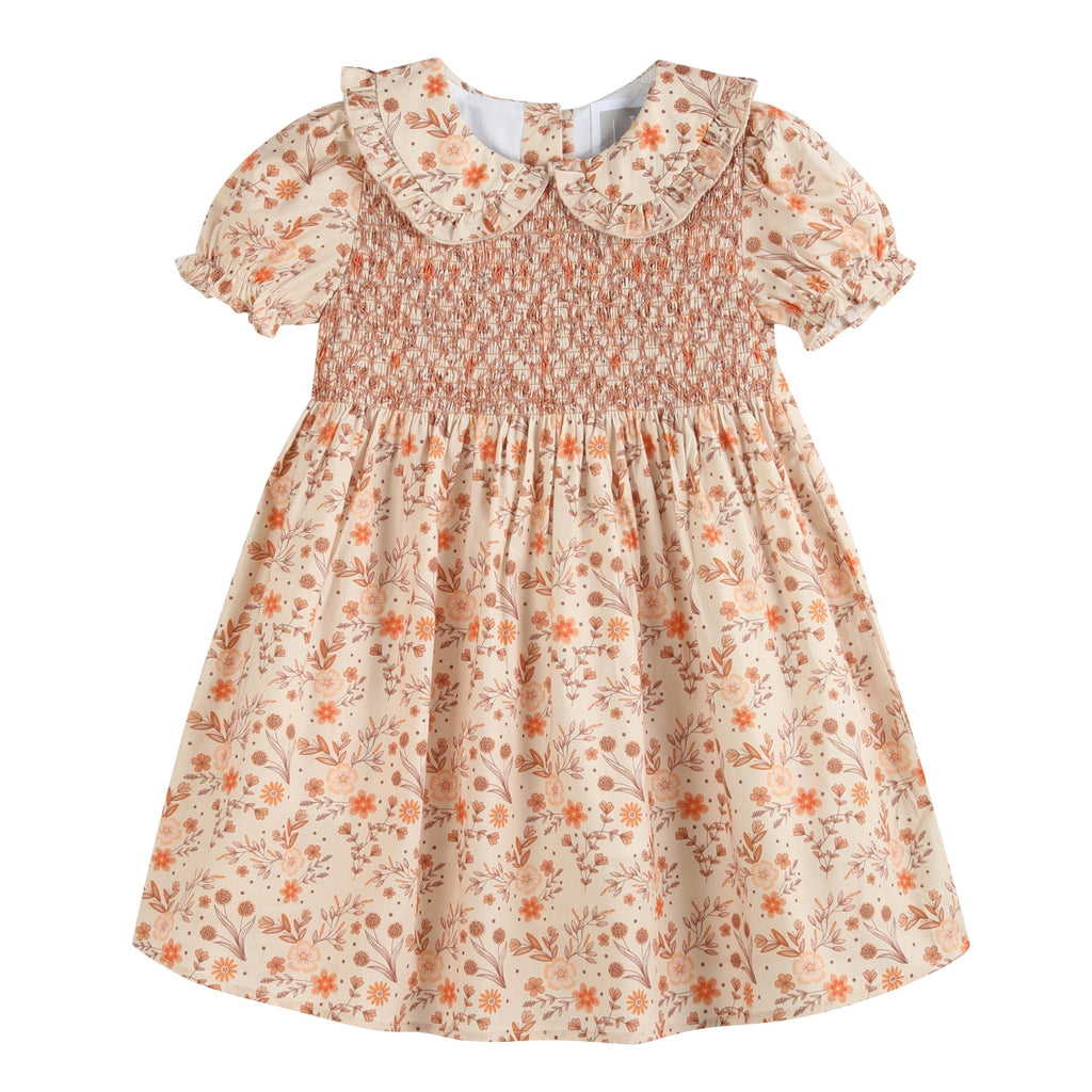 Girls Brown Floral Collared Dress