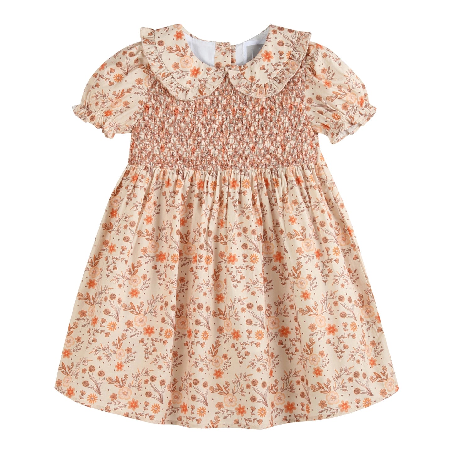 Girls Brown Floral Collared Dress