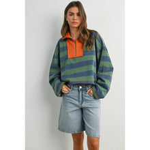 Load image into Gallery viewer, Striped Quarter-Zip Collar Sweatshirt
