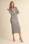 Ribbed Sweater Dress with Contrast Stitch