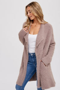 Soft Fuzzy Drape Front Cardigan