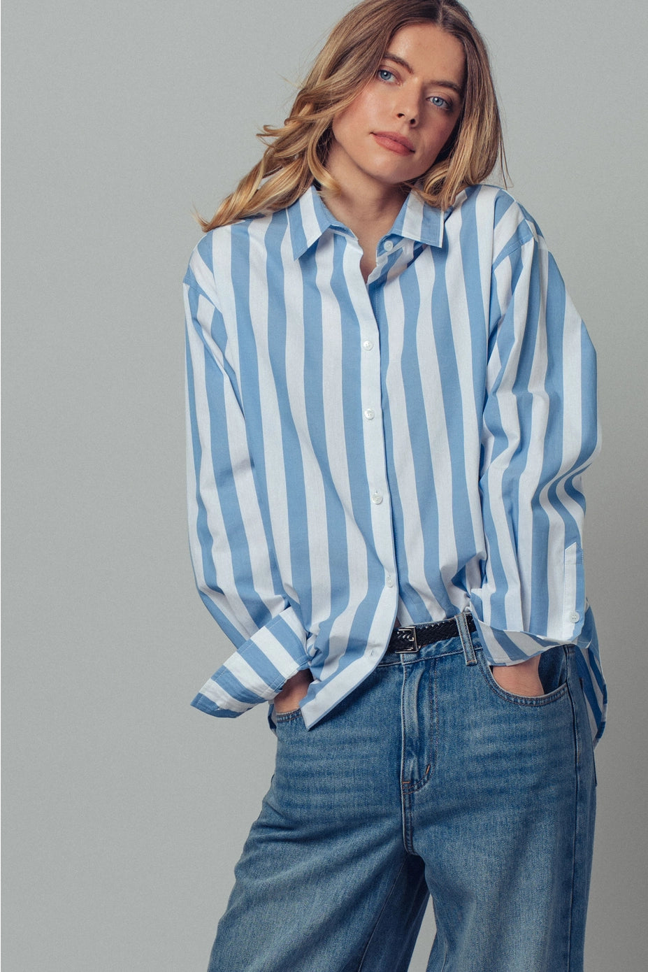 Oversized Striped Button Down Shirt
