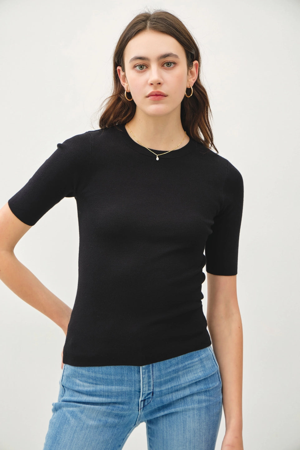 Half Sleeve Rib Knit Top