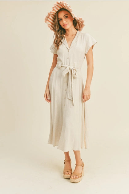 V-Neck Buttondown A Line Shirt Dress