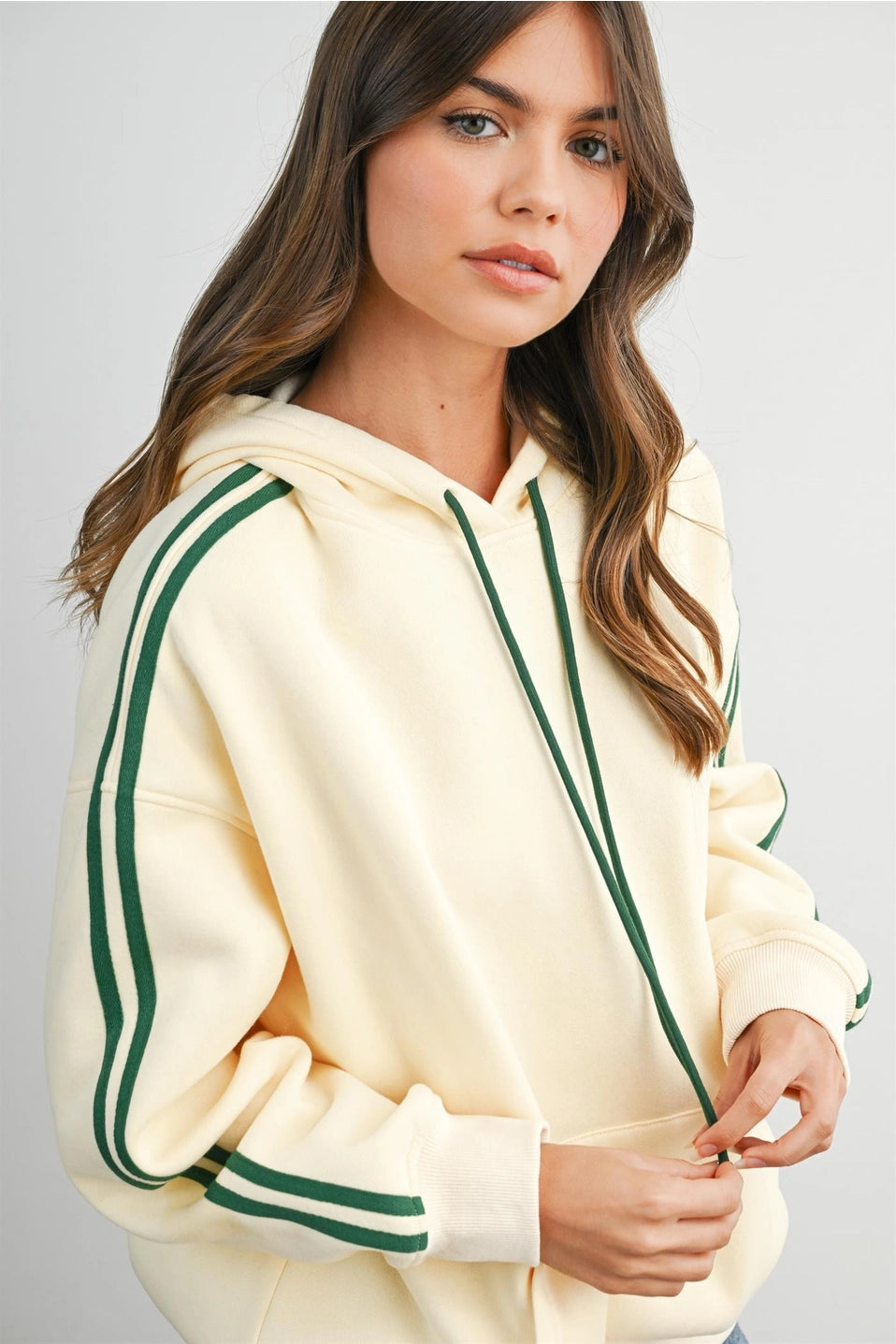 Contrast Striped Drawstring Hoodie