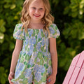 Girls Spring Smocked Romper - Blue Hydrangeas