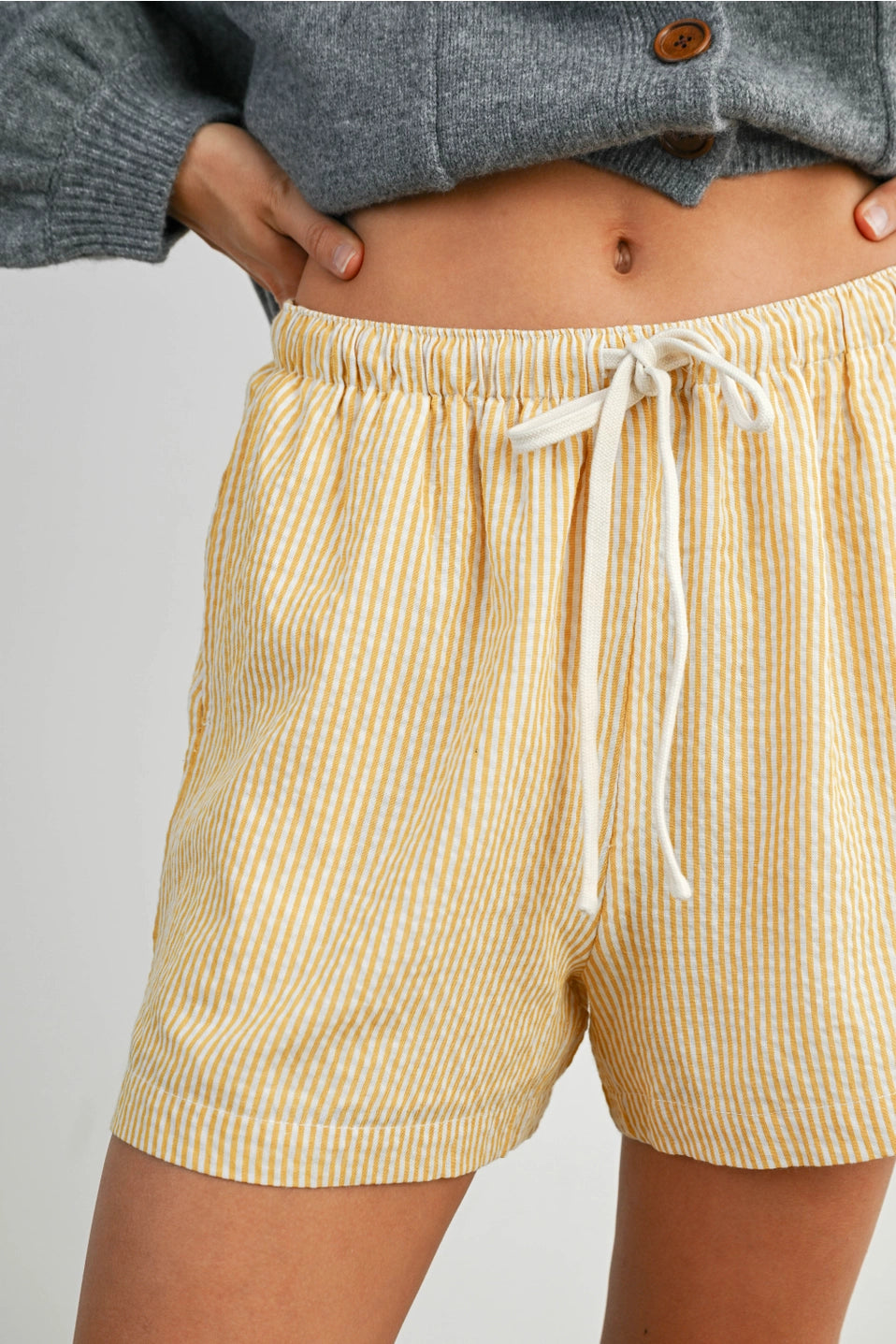Casual Striped Drawstring Shorts - Yellow