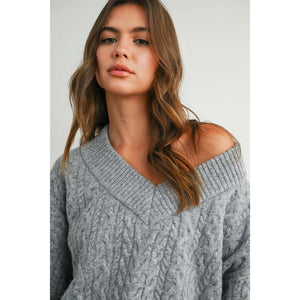 V-Neck Cable Knit Sweater