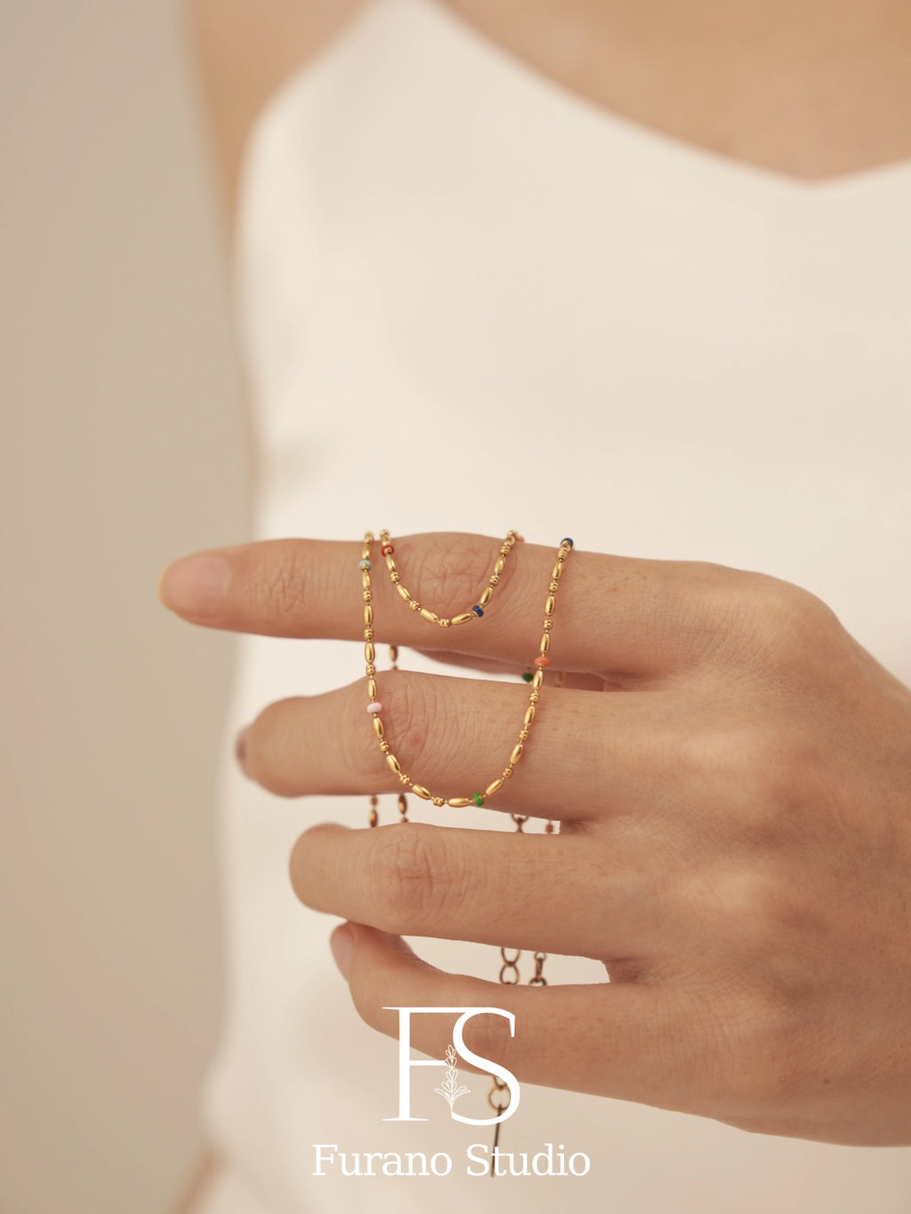 Rainbow and Gold Beaded Necklace