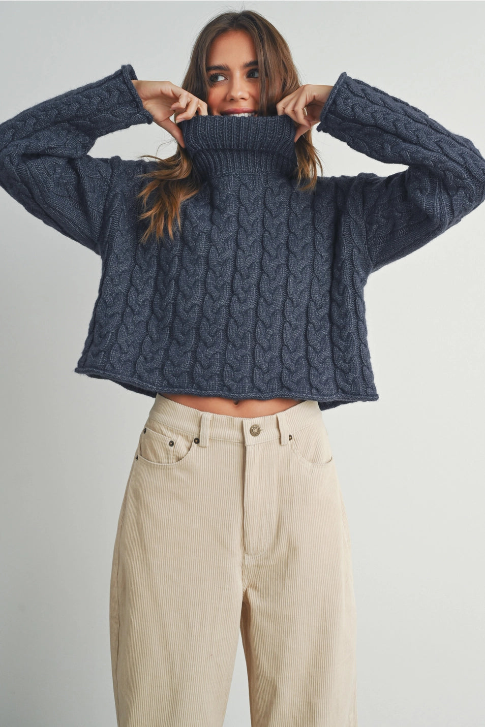 Thick Braid Turtleneck Sweater
