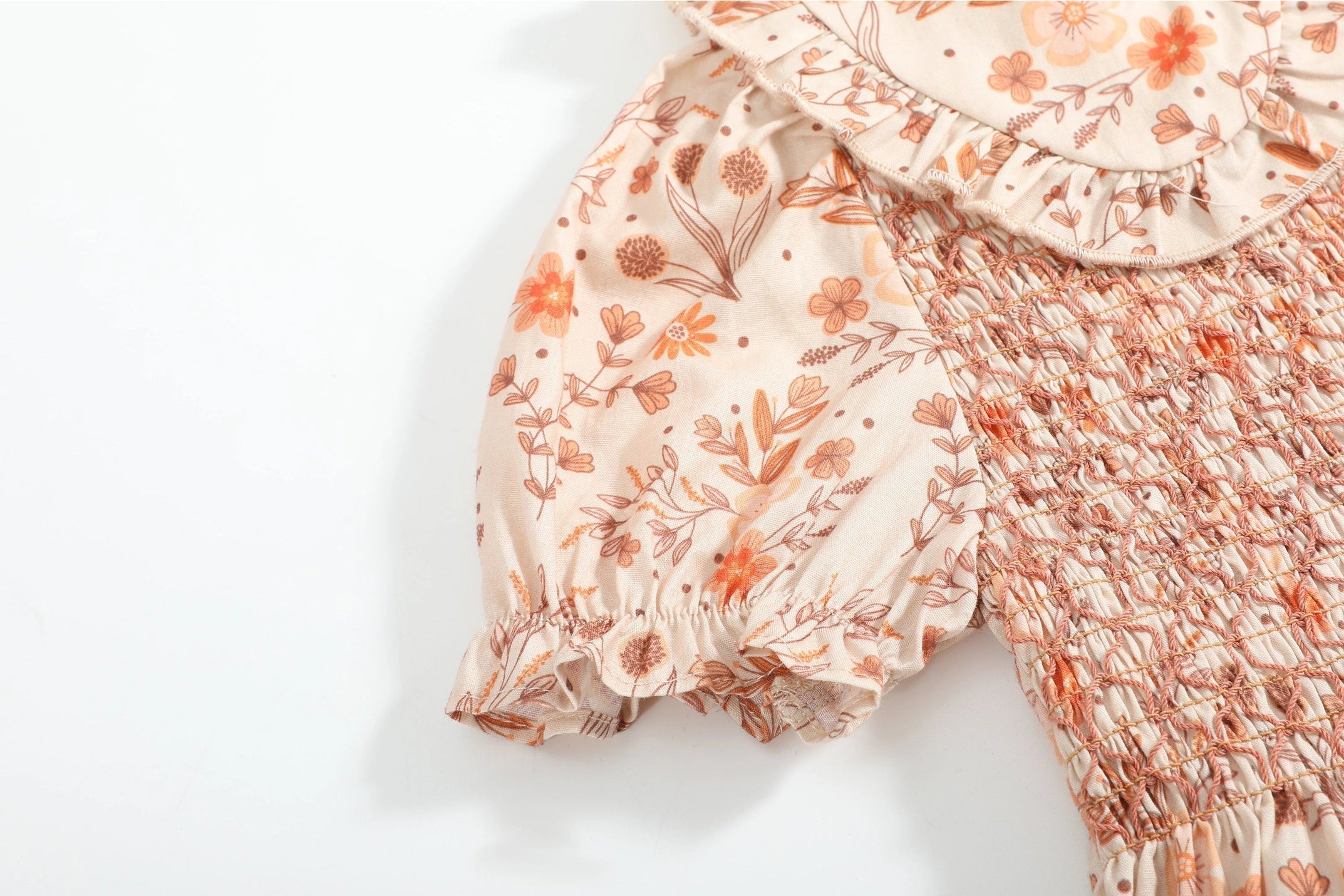 Girls Brown Floral Collared Dress