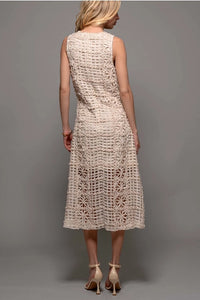 Intricate Floral Knit Sleeveless Midi Dress